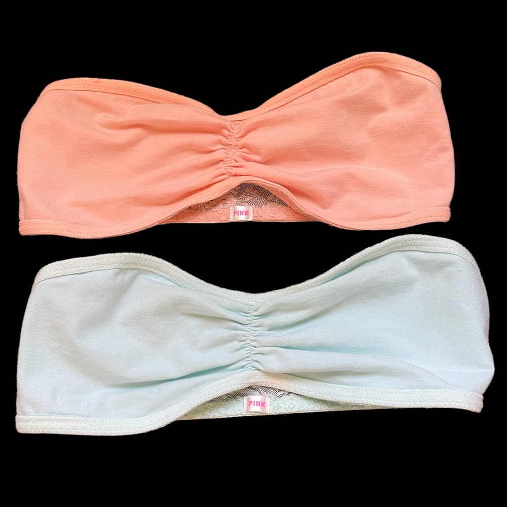 PINK Victoria Secret Bandeau Orange and Turquoise Pullover Bralettes